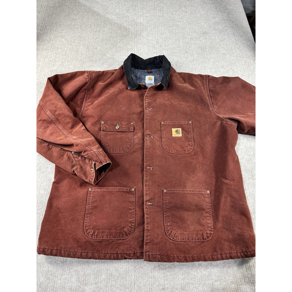 Vintage Carhartt Chore Coat Mens XXL Burgondy Work Jacket Blanket Lined C02CLY
